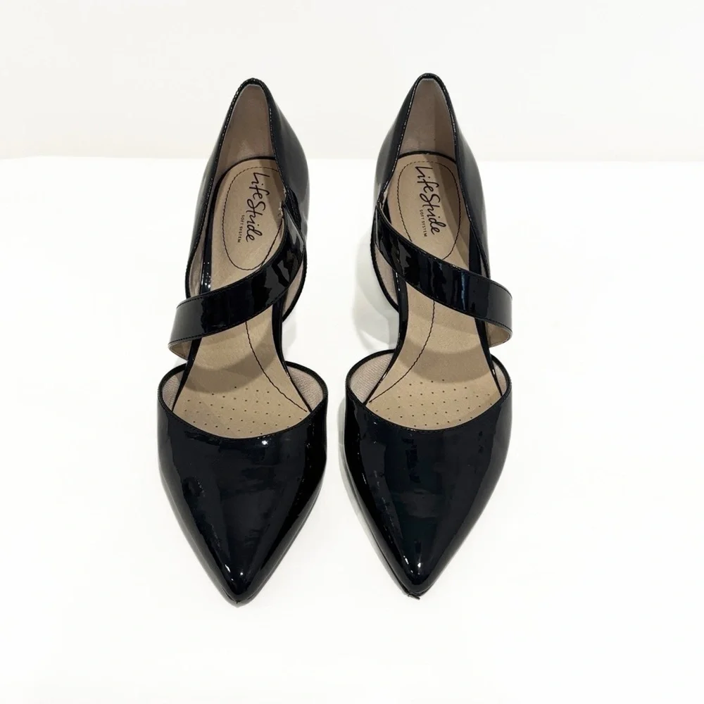 Life Stride Soft System Suki Black Patent Strappy Heel